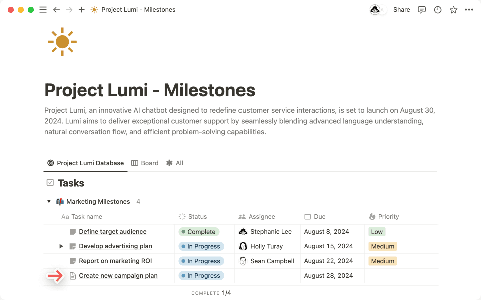 Access your new task by going directly to your Notion database.