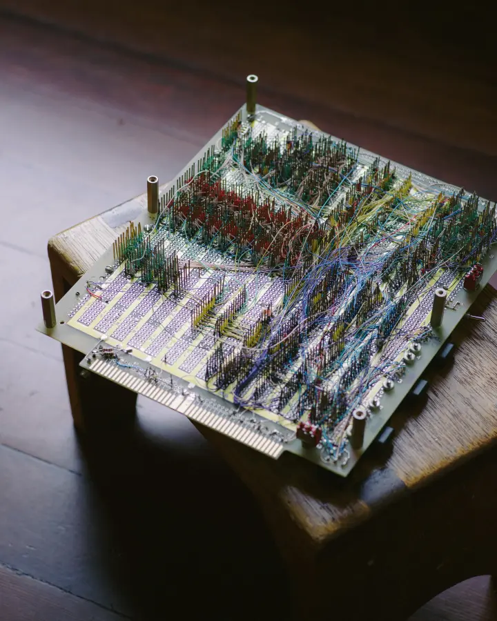 A wire-wrapped prototype of the original Macintosh.