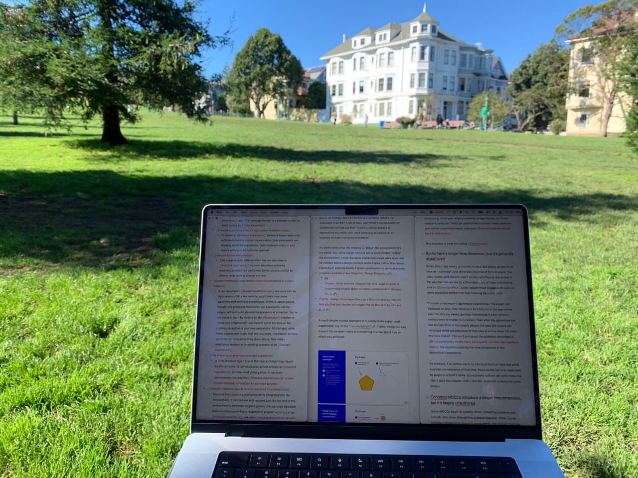 Andy's work setup outside. Image from Andy Matuschak.