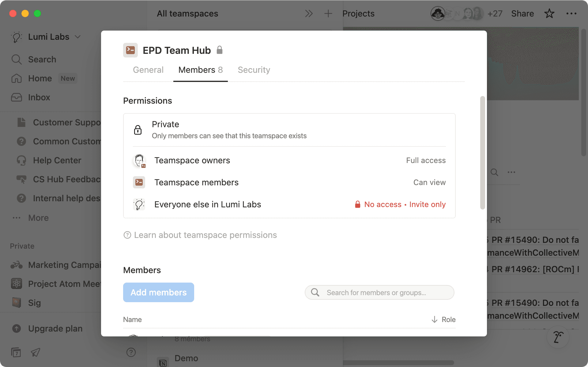 Create and oversee private teamspaces.