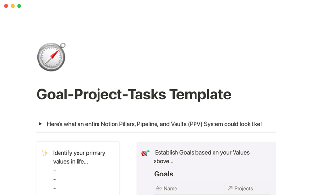 Goal-Project-Tasks Template
